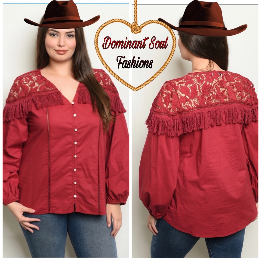 Tassel Lace Button up / Down Plus Size Shirt Top